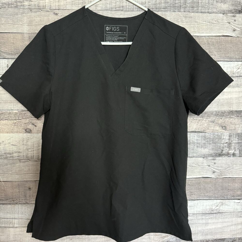 FIGS Catarina Scrub Top Womens M Black V-Neck One Pocket FW1000